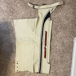 Harley Davidson ladies leather white chaps logo down each leg. Size Medium